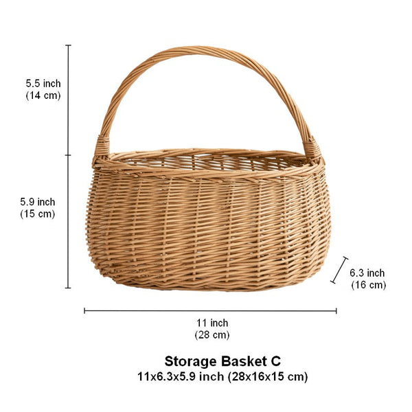 Wicker Storage Basket for Kitchen, Hand-woven Picnic Food Basket with Handle, Willow Weaving Baskets for Vegetable, Natural Fruit Basket, Storage Basket for Shelves-ArtWorkCrafts.com