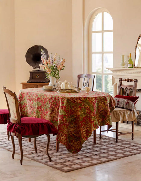Large Modern Rectangle Tablecloth for Dining Table, Flower Pattern Red Table Covers for Round Table, Farmhouse Table Cloth for Oval Table-ArtWorkCrafts.com