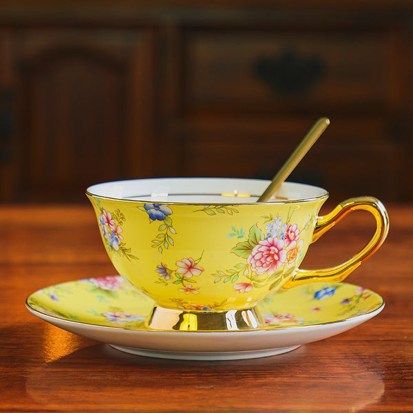 Flower Tea Cup and Saucer Set of 2 Cups in Gift Box, Porcelain Tea Cup Saucer Set, Floral Ceramic Coffee Cup with Saucer, Beautiful British Tea Cup and Saucer-ArtWorkCrafts.com
