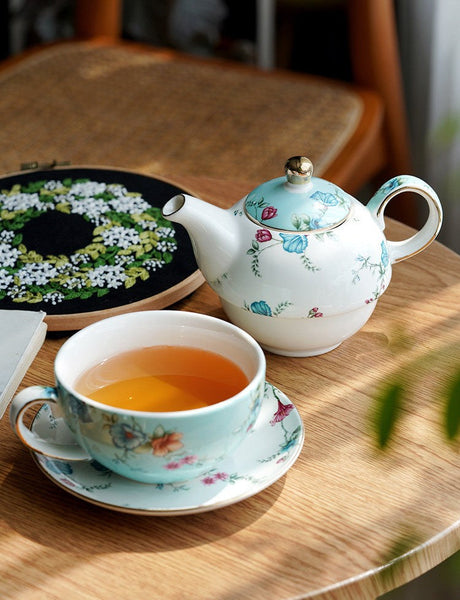 Porcelain Teapot with Matching Cup and Saucer in Gift Box, Stackable Teapot and Cup Set, Ceramic Tea Pot with Integrated Cup, Mother and Baby Teapot with Matching Saucer-ArtWorkCrafts.com