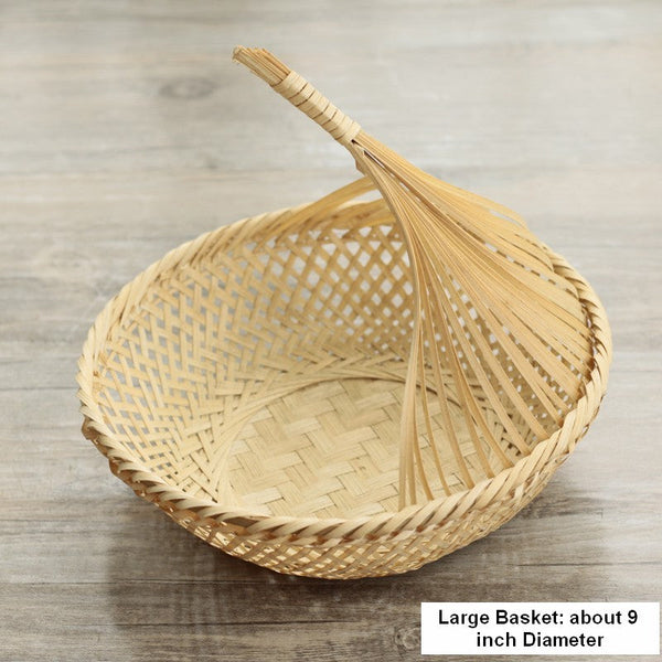 Lovely Cute Picnic Food Basket, Bamboo Basket for Food, Natural Fruit Basket Kitchen Storage Baskets, Natural Hand-woven Bamboo Basket-ArtWorkCrafts.com