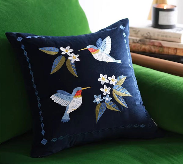 Decorative Pillow Arrangement Ideas for Couch, Vintage Decorative Pillows, Embroidered Birds Cushion, Decorative Pillows for Couch, Modern Throw Pillows for Bedroom-ArtWorkCrafts.com
