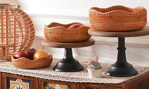 Woven Round Storage Baskets, Rattan Storage Baskets, Storage Baskets for Kitchen, Pantry Storage Baskets-ArtWorkCrafts.com