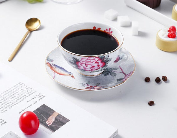 Elegant Ceramic Coffee Cups, Creative Porcelain Tea Cup Saucer Set, Unique Porcelain Cup and Saucer, Beautiful British Flower Tea Cups-ArtWorkCrafts.com