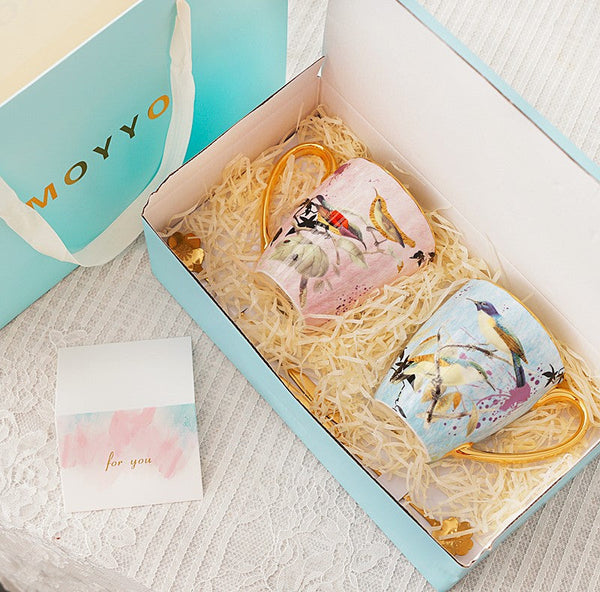 Elegant Ceramic Coffee Mug, Beautiful Bird Flower Ceramic Mug, Large Creative Bone China Porcelain Mug, Large Capacity Ceramic Mugs for Office-ArtWorkCrafts.com