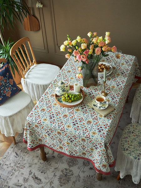 Large Rectangle Tablecloth for Home Decoration, Square Tablecloth for Round Table, Farmhouse Table Cloth Dining Room Table, Flower Pattern Tablecloth-ArtWorkCrafts.com