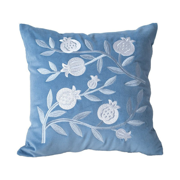 Large Decorative Pillows for Couch, Living Room Decorative Pillows, Blue Embroidered Pomegranate Cushion, Modern Throw Pillows for Bedroom, Decorative Pillow Arrangement Ideas for Couch-ArtWorkCrafts.com