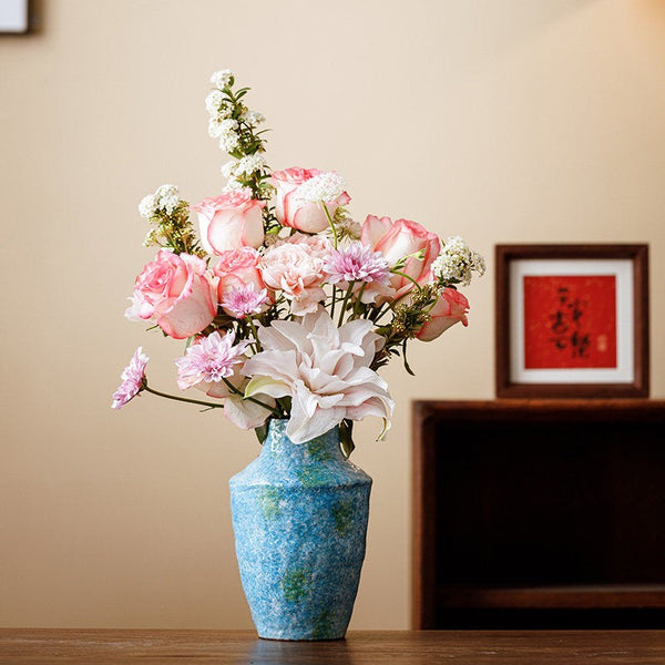 Pottery Flower Vases, Modern Bouquet Flower Vases, Centerpiece on Dining Table, Blue Flower Vase on Table, Handmade Water Holding Flower Vases-ArtWorkCrafts.com