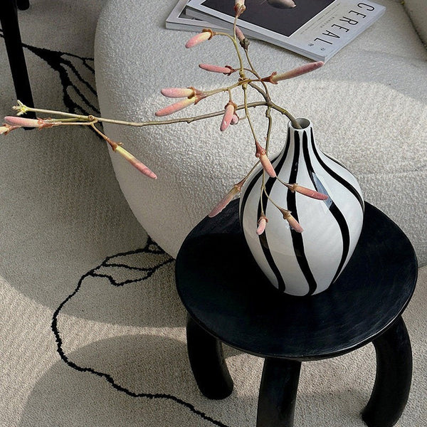 Water Holding Flower Vases, Black and White Striped Ceramic Vase, Porcelain Flower Vases, Modern Flower Vases on Table-ArtWorkCrafts.com