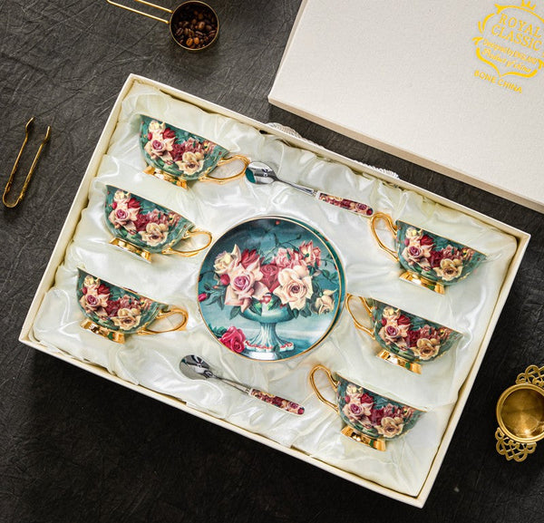Large Rose Royal Ceramic Cups, Afternoon Porcelain Tea Cup Saucer Set, 6.8 oz Tea Cup and Saucer in Gift Box, Elegant Flower Ceramic Coffee Cups-ArtWorkCrafts.com