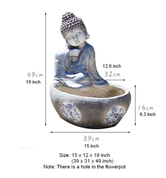 Sitting Buddha Flowerpot, Buddha Statue, Garden Decor Ideas, Large Figure Statue for Garden Ornaments, Villa Courtyard Decor, Outdoor Decoration Ideas-ArtWorkCrafts.com