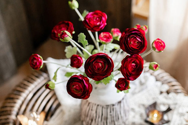 Bedroom Flower Arrangement Ideas, Red Ranunculus Asiaticus Flowers, Simple Modern Floral Arrangement Ideas for Home Decoration, Spring Artificial Floral for Dining Room-ArtWorkCrafts.com