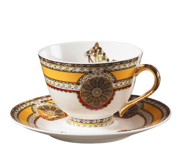 Handmade Beautiful British Tea Cups, Creative Porcelain Tea Cup Saucer Set, Yellow Royal Ceramic Coffee Cups, 6.8 oz Tea Cup and Saucer-ArtWorkCrafts.com