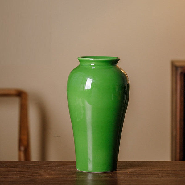 Vintage Flower Vases on Table, Handmade Water Holding Flower Vase, Centerpiece Ceramic Bud Vases, Green Porcelain Flower Vases-ArtWorkCrafts.com