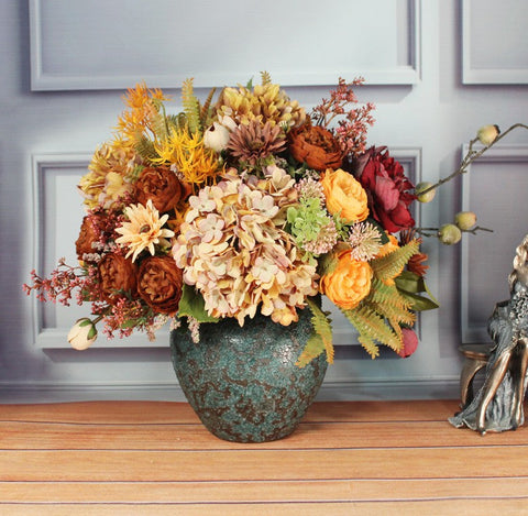 Large Bunch of Autumn Flowers Arrangement Interior Design, Peony Faux Silk Floral Bouquet Table Centerpiece, Modern Artificial Floral Arrangement for Bedroom-ArtWorkCrafts.com