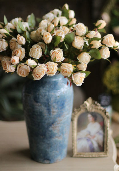 Wedding Artificial Flowers, 12 Branches of White Rose Flowers, White Rose Flower in Vase, Real Touch Flowers, Simple Flower Arrangement Ideas for Home Decoration-ArtWorkCrafts.com