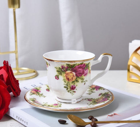 Beautiful British Flower Tea Cups, Unique Porcelain Cup and Saucer, Elegant Ceramic Coffee Cups, Creative Bone China Porcelain Tea Cup Set-ArtWorkCrafts.com
