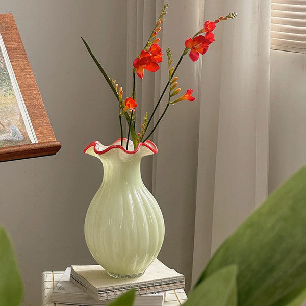 French Vintage Glass Flower Vases, Glass Bud Vases, Flower Vases on Table, Handmade Water Holding Flower Vases-ArtWorkCrafts.com