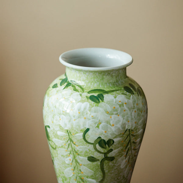 Large Flower Vases on Table, Green Porcelain Flower Vases, Centerpiece Ceramic Bud Vases, Handmade Water Holding Flower Vase-ArtWorkCrafts.com