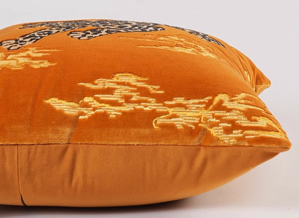 Contemporary Modern Sofa Pillows, Yellow Embroidery Tiger Pattern Pillows for Couch, Decorative Throw Pillows for Bedroom, Large Modern Sofa Pillow for Living Room