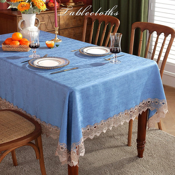 Large Modern Rectangle Tablecloth, Simple Table Cover for Dining Room Table, Blue Lace Tablecloth Ideas for Home Decoration, Square Tablecloth for Round Table-ArtWorkCrafts.com