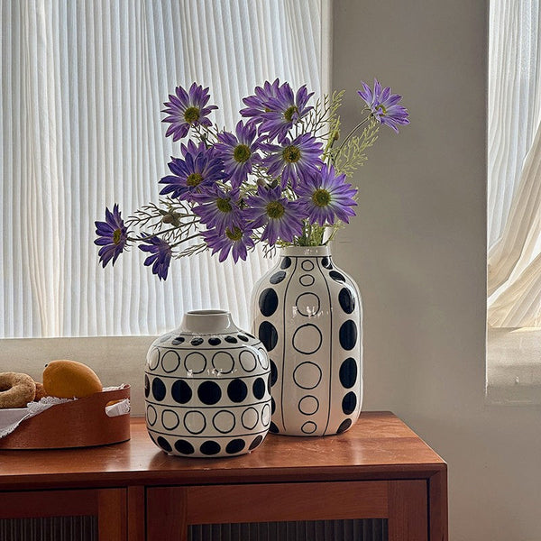 Ceramic Bud Vases, Black and White Polka Dot Flower Vase, Small Flower Vases on Table, Modern Porcelain Flower Vases, Handmade Water Holding Flower Vases-ArtWorkCrafts.com