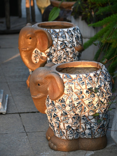 Large Garden Flower Pot, Elephant Flowerpot, Unique Garden Flowerpot, Resin Statue for Garden, Modern Animal Statue for Garden Ornaments, Villa Outdoor Decor Gardening Ideas-ArtWorkCrafts.com