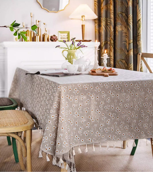 Country Farmhouse Tablecloth, Rustic Flower Pattern Table Covers for Kitchen, Large Rectangle Tablecloth for Dining Room Table, Linen Rectangular Tablecloth for Oval Table-ArtWorkCrafts.com