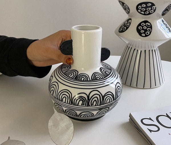 Geometric Porcelain Flower Vases, Handmade Water Holding Flower Vases, Ceramic Bud Vases, Small Flower Vases on Table-ArtWorkCrafts.com