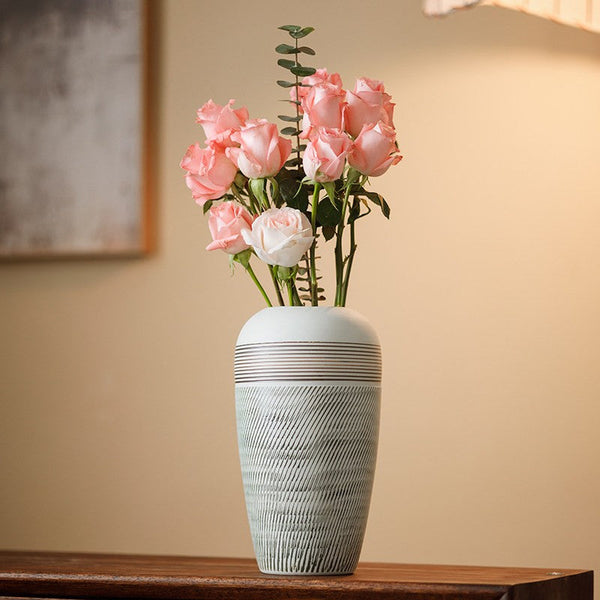 Centerpiece on Dining Table, Large Flower Vase on Table, Pottery Flower Vases Urn, Modern Bouquet Flower Vases, Handmade Water Holding Flower Vases-ArtWorkCrafts.com