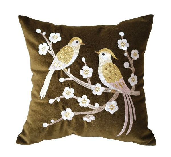 Embroidered birds cushion, Decorative Pillows for Couch, Vintage Decorative Pillows, Modern Throw Pillows for Bedroom, Decorative Pillow Arrangement Ideas for Couch-ArtWorkCrafts.com