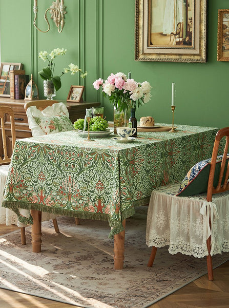 Green Flower Pattern Tablecloth for Home Decoration, Large Square Tablecloth for Round Table, Extra Large Rectangle Tablecloth for Dining Room Table-ArtWorkCrafts.com