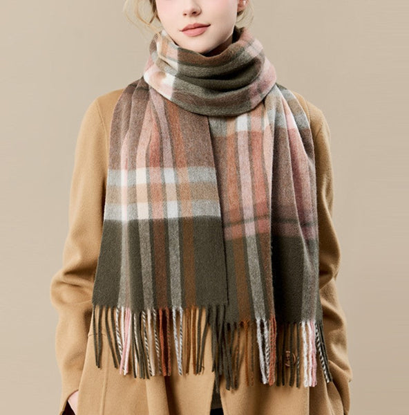 Warm Winter Scarf, Cold Weather Scarf, Soft Cashmere Scarf for Women, Checked Scarf Winter Wool Scarf, Elegant Wool Scarves, Holiday Scarf, Fashion Scarf, Christmas Gifts for Her-ArtWorkCrafts.com
