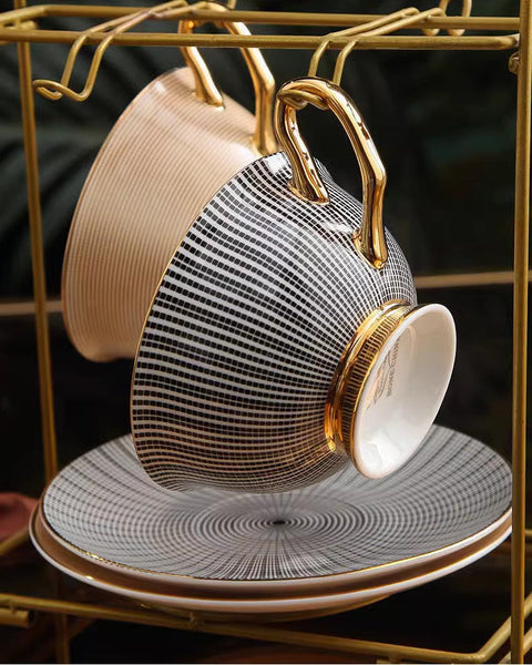 Elegant Ceramic Cups, Unique Modern Coffee Cup and Saucer, Creative Bone China Porcelain Tea Cup Set, Beautiful British Tea Cups-ArtWorkCrafts.com