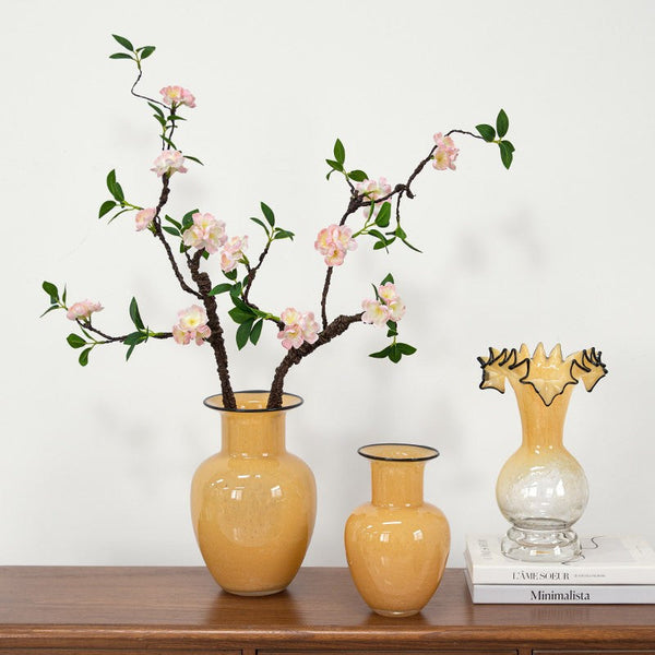 Contemporary Vases for Modern Home Decor, Handmade Liuli Vases, Color Glaze Vase, Yellow Glass Bud Vases, Centerpiece Vases on Table-ArtWorkCrafts.com