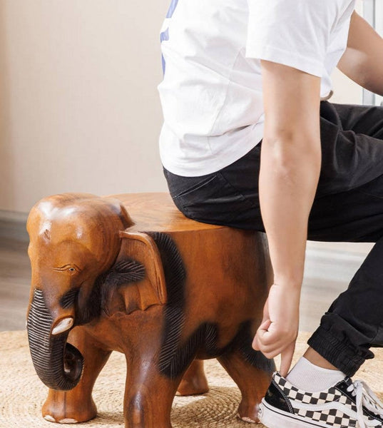 Handmade Solid Wood low Stool, Elephant Wooden Stool, Elephant Sofa Stool, Dining Table Stool, Creative Shoe-changing Stool-ArtWorkCrafts.com