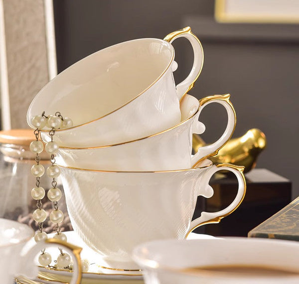 White Porcelain Tea Cup Saucer Set, 8 oz British Tea Cup and Saucer in Gift Box, Unique British Ceramic Coffee Cups for Traditional Afternoon Tea-ArtWorkCrafts.com