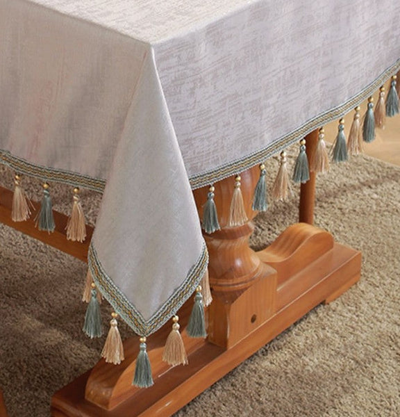 Gray Fringes Tablecloth for Home Decoration, Modern Rectangle Tablecloth, Large Simple Table Cloth for Dining Room Table, Square Tablecloth for Round Table-ArtWorkCrafts.com