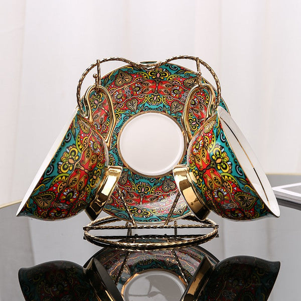 Royal Bone China Porcelain Tea Cup Set, Elegant British Ceramic Coffee Cups, Unique British Tea Cup and Saucer in Gift Box-ArtWorkCrafts.com