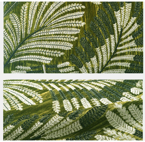 Large Throw Pillow for Interior Design, Embroidery Leaves Green Decorative Sofa Pillows, Luxury Decorative Throw Pillows for Couch, Large Square Modern Sofa Pillows-ArtWorkCrafts.com