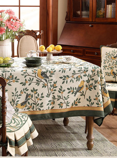 Rectangle Tablecloth for Dining Table, Oriole and Golden Orange Tree Table Cover, Extra Large Modern Tablecloth, Square Linen Tablecloth for Coffee Table-ArtWorkCrafts.com