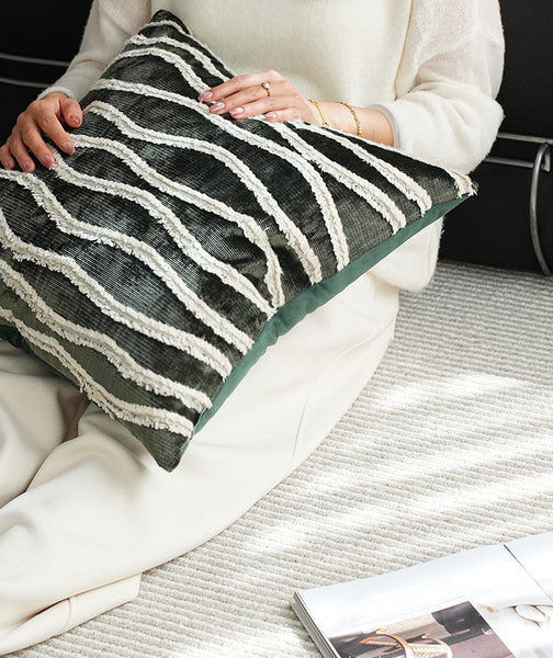 Large Simple Throw Pillow for Bedroom, Contemporary Pillows, Abstract Decorative Throw Pillows, Green Square Modern Throw Pillows for Couch-ArtWorkCrafts.com