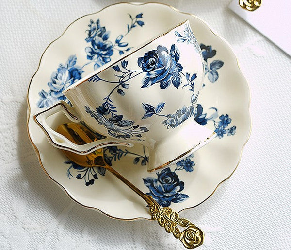 Elegant Vintage Ceramic Coffee Cups for Traditional Afternoon Tea, Royal Ceramic Cups, French Style China Porcelain Tea Cup Saucer Set, 6.8 oz Tea Cup and Saucers-ArtWorkCrafts.com