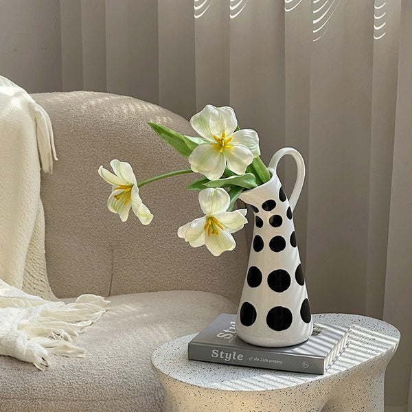 Ceramic Bud Vases, Small Flower Vases on Table, Black and White Polka Dot Flower Vase, Modern Porcelain Flower Vases, Handmade Water Holding Flower Vases-ArtWorkCrafts.com