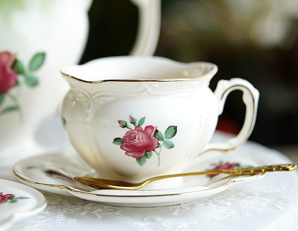 British Royal Ceramic Cups for Traditional Afternoon Tea, 7.4 oz Ceramic Coffee Cups, Rose Porcelain Tea Cup Saucer Set, 6.8 oz Tea Cup and Saucer in Gift Box-ArtWorkCrafts.com