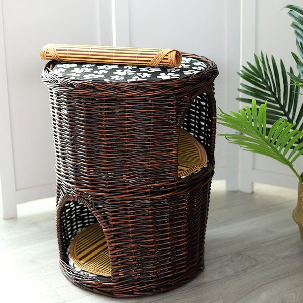 Large Cat House Basket with Washable Cushion for Indoor Cats and Dogs, Triple-Layer Cat Bed-ArtWorkCrafts.com
