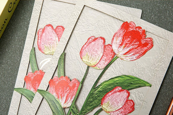Tulip Flower Greeting Cards, Creative Birthday Greeting Card, Beautiful Greeting Cards to Friends, Original Handmade Greeting Cards-ArtWorkCrafts.com