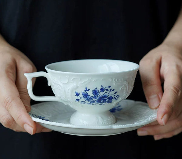 Porcelain Coffee Saucer, Traditional Ceramic Tea Cup with Saucer, Afternoon Tea Saucer Set, Coffee Gift Box Set, Vintage Tea Cup Set, Modern Ceramic Cup-ArtWorkCrafts.com