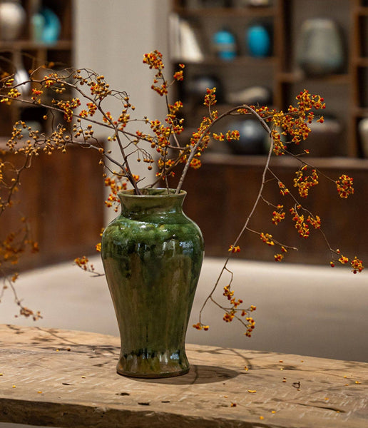 Ceramic Bouquet Vases, Green Flower Vases on Table, Porcelain Flower Vases, Dining Table Centerpiece, Handmade Water Holding Flower Vase-ArtWorkCrafts.com
