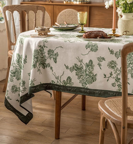 Chenille Flower Tablecloth for Dining Table, Elegant French Style Table Cover for Dining Room Table, Modern Rectangle Tablecloth for Oval Table-ArtWorkCrafts.com
